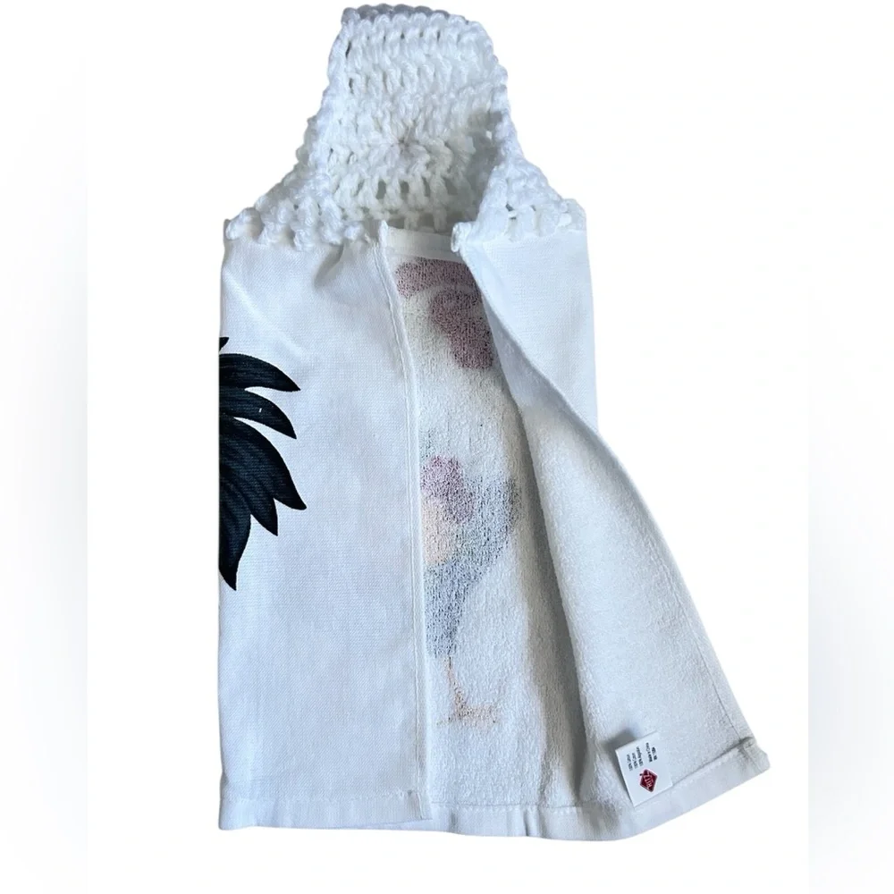 Hand Crafted Farmhouse Rooster Hanging Kitchen Hand Towel with Red Button